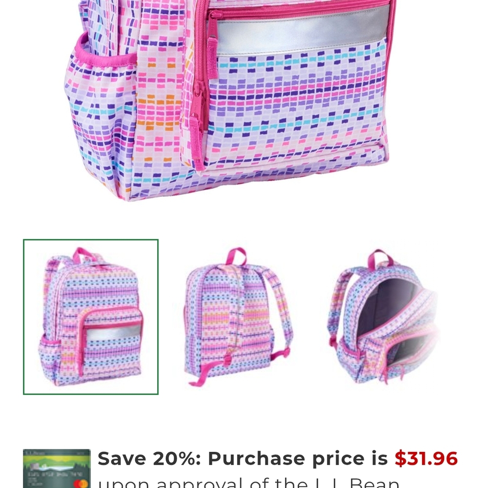 L.L. Bean Pink and Purple Backpack with Geometric Design